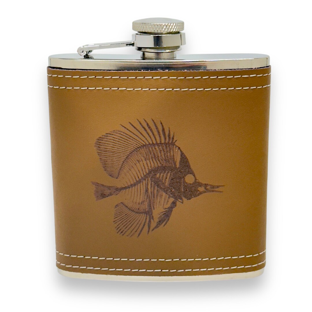 6oz Tropical Bone Fish Leather Flask 6oz Tropical Bone Fish Leather Flask